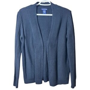 Architect Cotton Black Open Front Crochet Shawl Collar Cardigan Medium‎